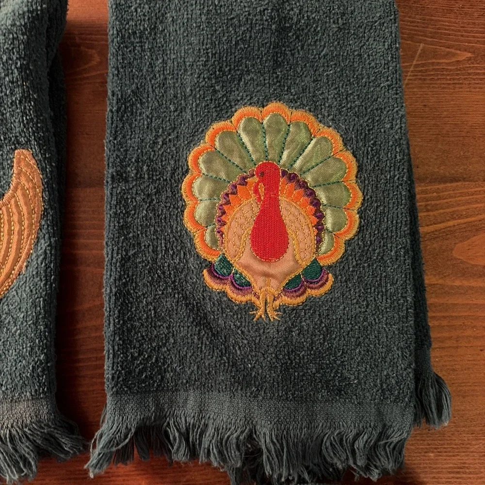 4 Jay‎ Franco Green 100% Cotton Towels Fall Thanksgiving Theme